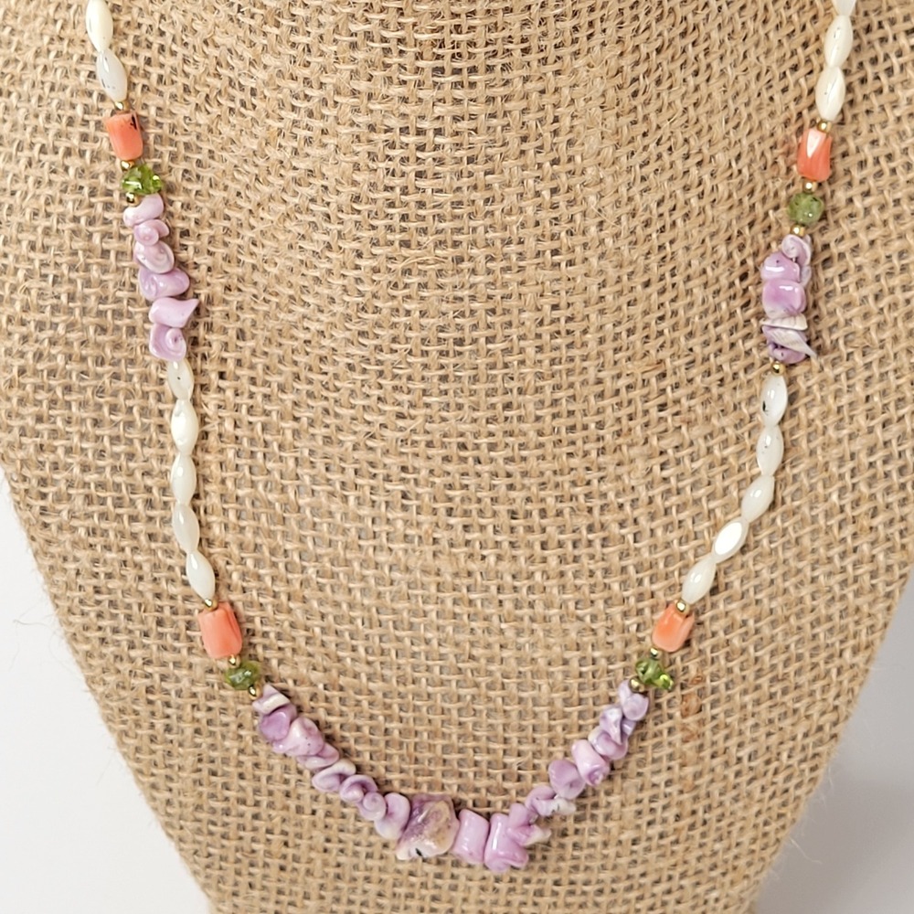 Vintage Purple Shell Chip Necklace Beach‎ Boho Pastel Glass Bead 18"